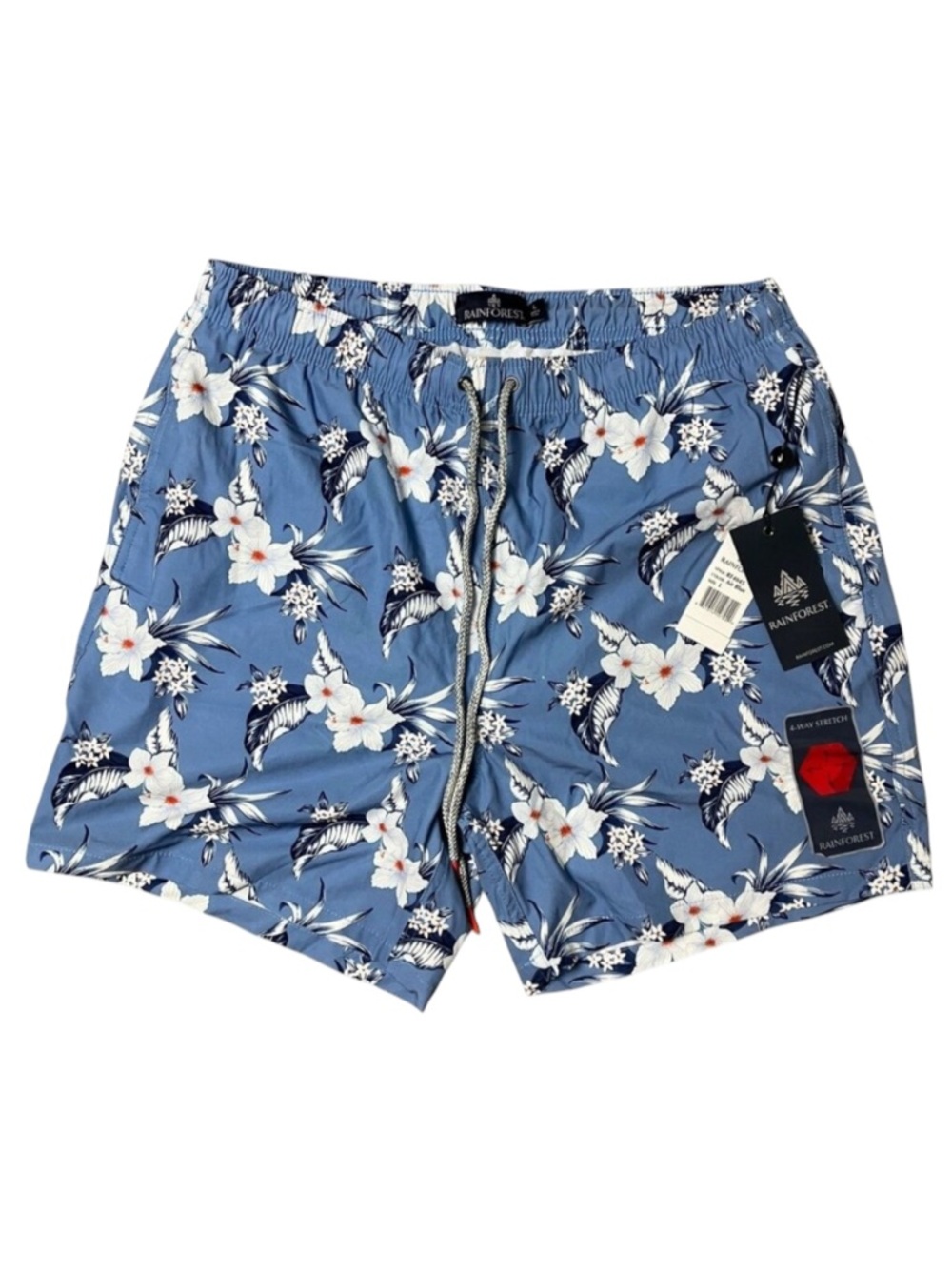 Rainforest Swim Trunk Mens L Air Blue‎ Floral 4-Way Stretch Polyester Resortwear